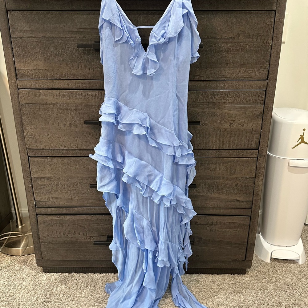 Elegant Blue Ruffled Maxi Dress